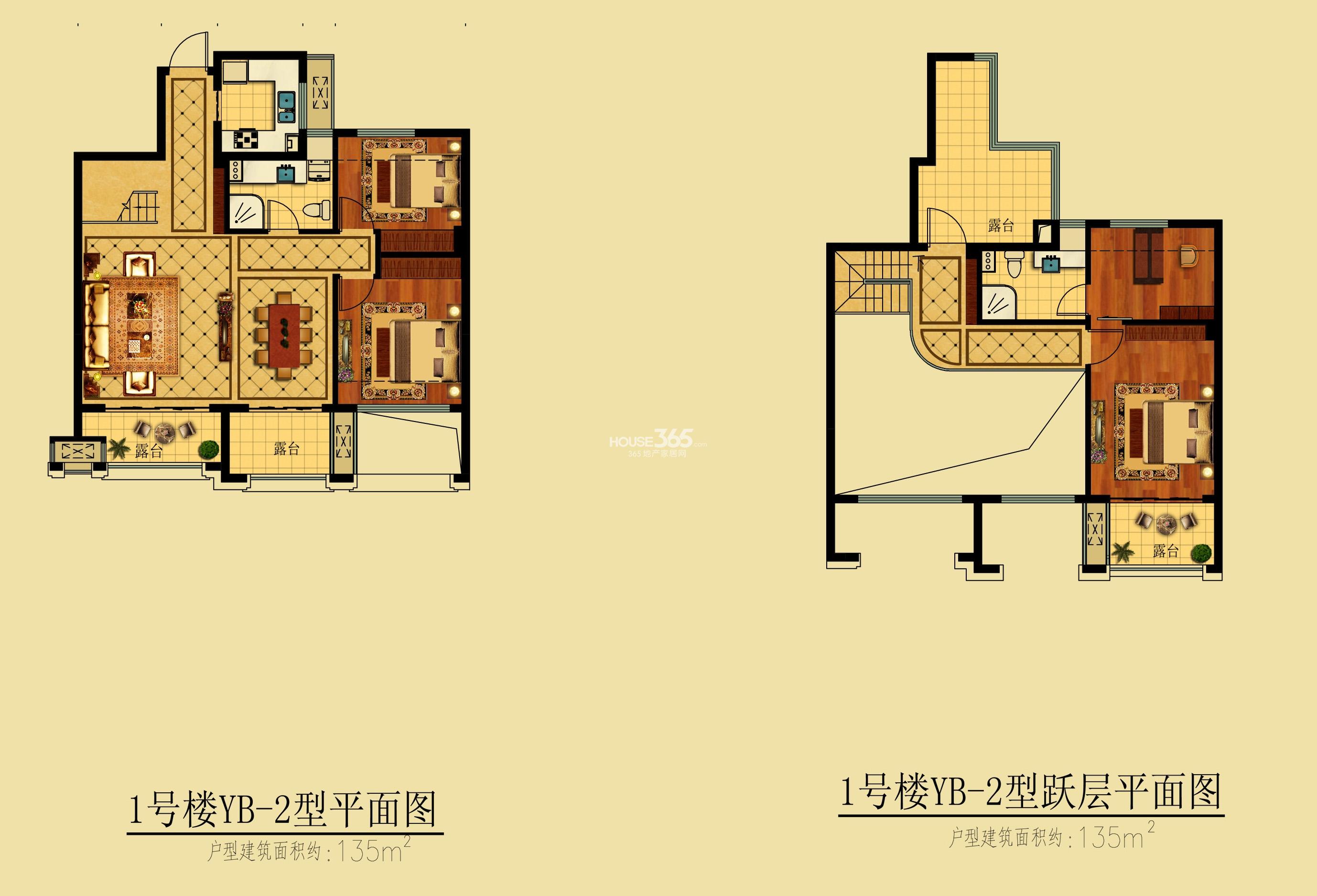 中国铁建国际城1号楼YB-2平面及跃层户型 约135㎡