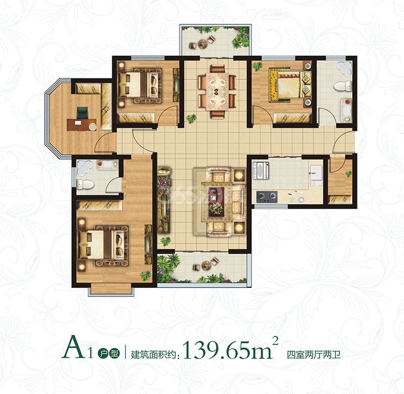 万象春天A1户型四室两厅两卫约139.65㎡